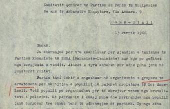“Grupet e armatosura në Los Angeles” – Letra e Partisë Komuniste të SHBA-së për PPSH-në (1966)